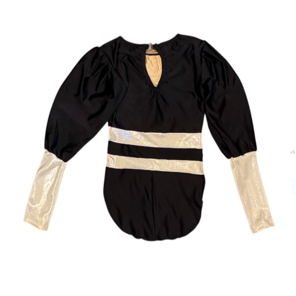 Pumpers Dancewear |Silver Black Leotard Puff Sleeve Beyoncé Vibes, Multiple Size - Picture 4 of 5